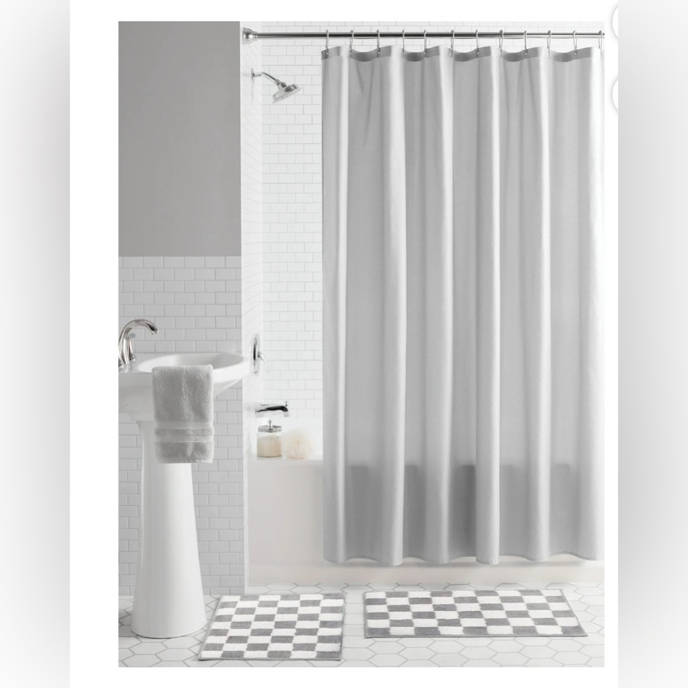 Mainstays 15-Piece Grey Solid Polyester Shower Curtain Bath Set, 70" x 72"